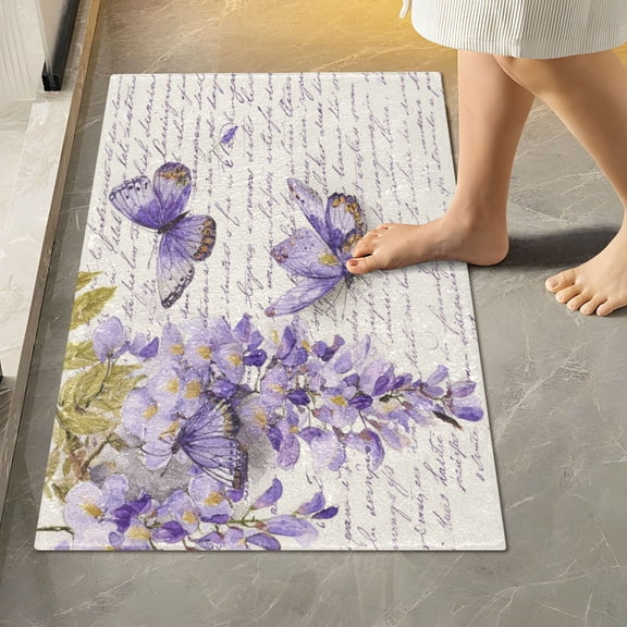 RMDQTR 16" × 24" Rectangle Shape Bathroom Rugs Plush Toilet Base Mat Soft Rugs Non Slip Absorbent Butterflies and Wisteria Flowers