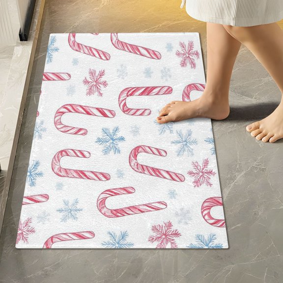 RMDQTR 16" × 24" Rectangle Shape Bathroom Rugs Plush Toilet Base Mat Soft Rugs Non Slip Absorbent Candy Canes on White