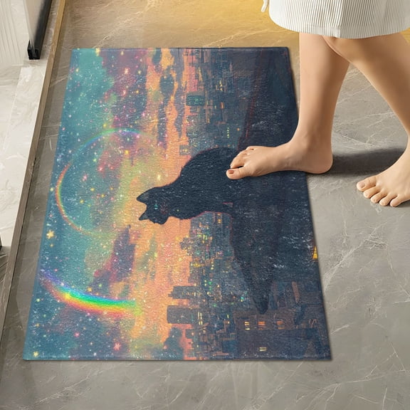 RMDQTR 16" × 24" Rectangle Shape Bathroom Rugs Plush Toilet Base Mat Soft Rugs Non Slip Absorbent Cartoon Black Cat