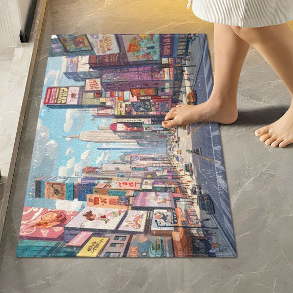 RMDQTR 16" × 24" Rectangle Shape Bathroom Rugs Plush Toilet Base Mat Soft Rugs Non Slip Absorbent Cartoon Creative Street Scene
