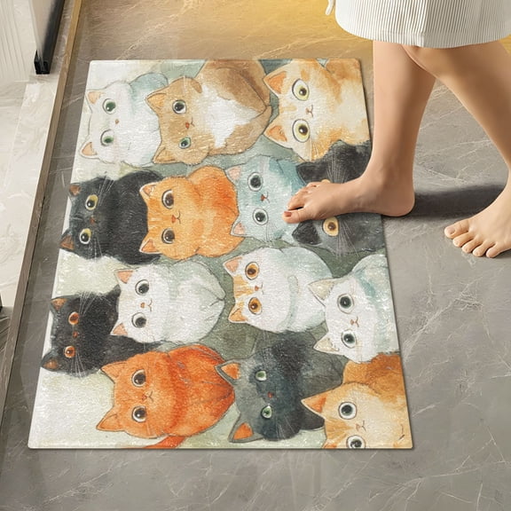 RMDQTR 16" × 24" Rectangle Shape Bathroom Rugs Plush Toilet Base Mat Soft Rugs Non Slip Absorbent Cartoon Cute Cats