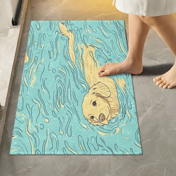 RMDQTR 16" × 24" Rectangle Shape Bathroom Rugs Plush Toilet Base Mat Soft Rugs Non Slip Absorbent Cartoon Golden