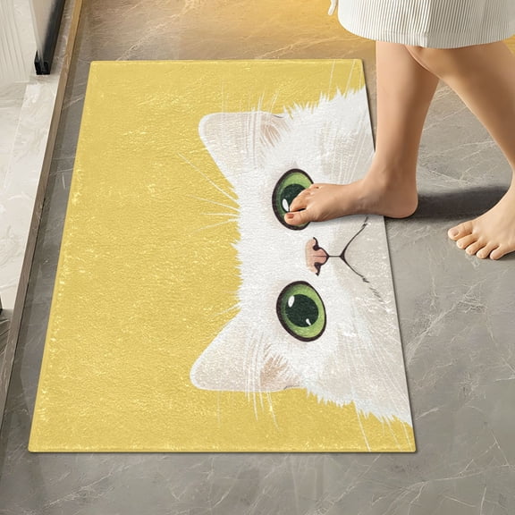 RMDQTR 16" × 24" Rectangle Shape Bathroom Rugs Plush Toilet Base Mat Soft Rugs Non Slip Absorbent Cat Yellow Background