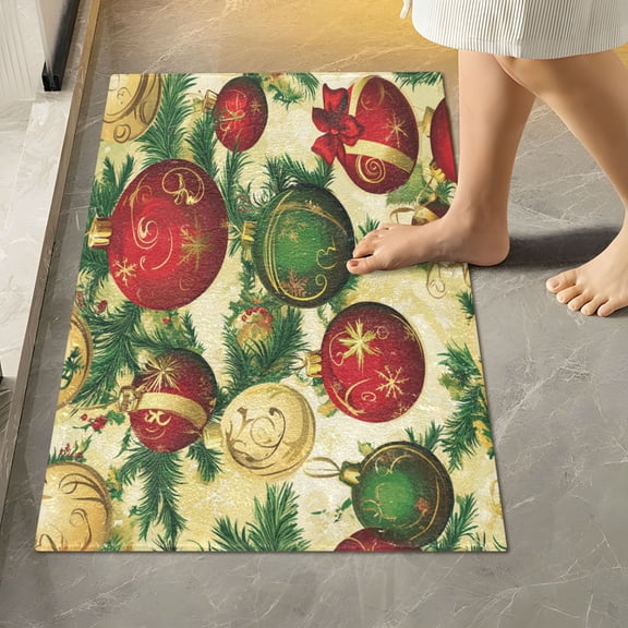 RMDQTR 16" × 24" Rectangle Shape Bathroom Rugs Plush Toilet Base Mat Soft Rugs Non Slip Absorbent Christmas Balls Patterns