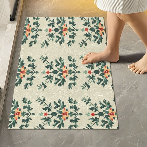 RMDQTR 16" × 24" Rectangle Shape Bathroom Rugs Plush Toilet Base Mat Soft Rugs Non Slip Absorbent Christmas Bell Leaves