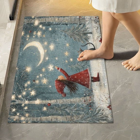 RMDQTR 16" × 24" Rectangle Shape Bathroom Rugs Plush Toilet Base Mat Soft Rugs Non Slip Absorbent Christmas Costume Girl
