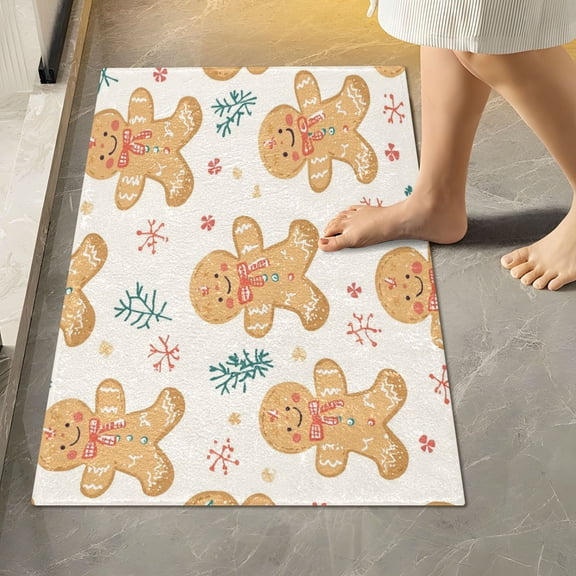 RMDQTR 16" × 24" Rectangle Shape Bathroom Rugs Plush Toilet Base Mat Soft Rugs Non Slip Absorbent Christmas Gingerbread Man