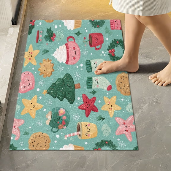 RMDQTR 16" × 24" Rectangle Shape Bathroom Rugs Plush Toilet Base Mat Soft Rugs Non Slip Absorbent Christmas Items