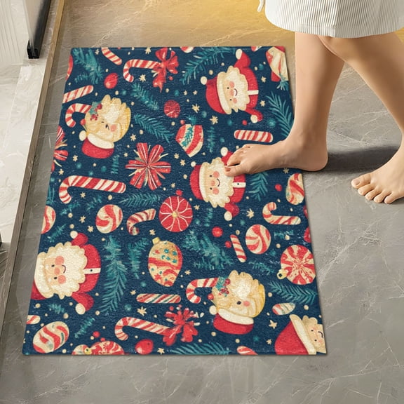 RMDQTR 16" × 24" Rectangle Shape Bathroom Rugs Plush Toilet Base Mat Soft Rugs Non Slip Absorbent Christmas Pattern Elements