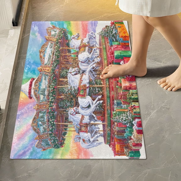RMDQTR 16" × 24" Rectangle Shape Bathroom Rugs Plush Toilet Base Mat Soft Rugs Non Slip Absorbent Christmas Spinning White Horse