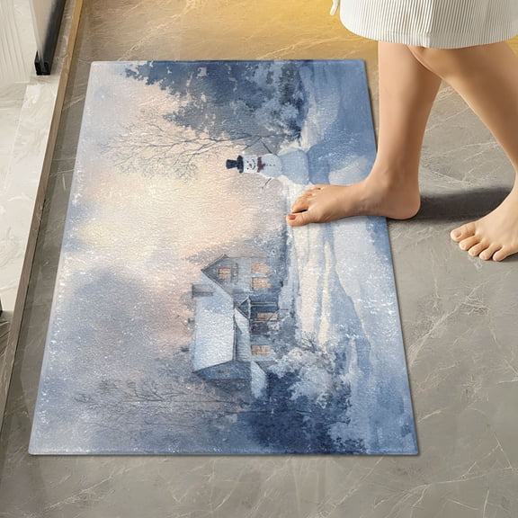 RMDQTR 16" × 24" Rectangle Shape Bathroom Rugs Plush Toilet Base Mat Soft Rugs Non Slip Absorbent Christmas Winter Scene