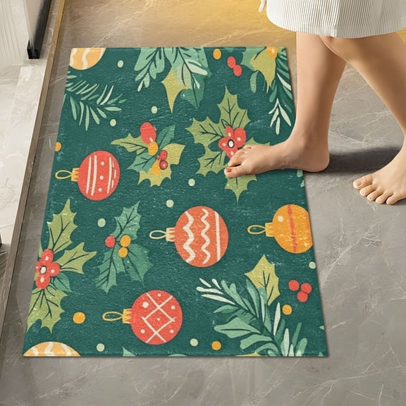 RMDQTR 16" × 24" Rectangle Shape Bathroom Rugs Plush Toilet Base Mat Soft Rugs Non Slip Absorbent Christmas-themed Balls