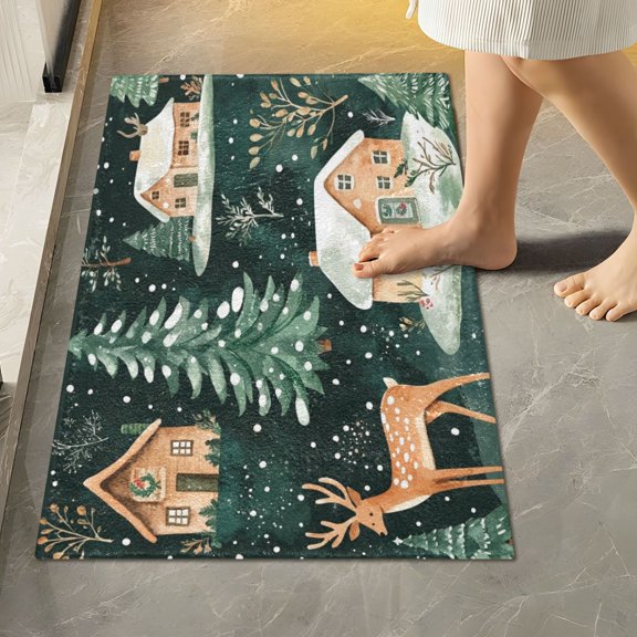 RMDQTR 16" × 24" Rectangle Shape Bathroom Rugs Plush Toilet Base Mat Soft Rugs Non Slip Absorbent Christmasa