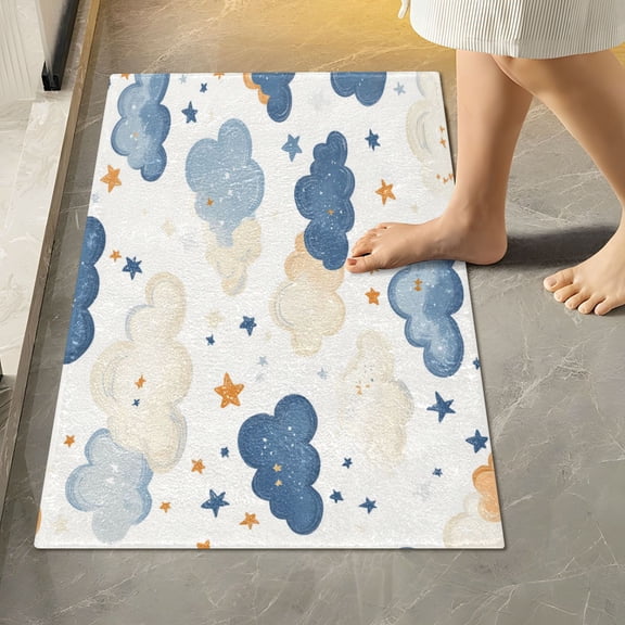 RMDQTR 16" × 24" Rectangle Shape Bathroom Rugs Plush Toilet Base Mat Soft Rugs Non Slip Absorbent Clouds and Stars