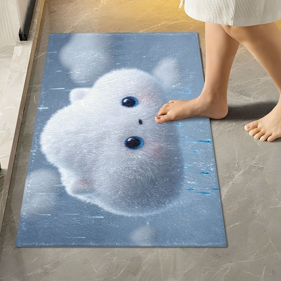 RMDQTR 16" × 24" Rectangle Shape Bathroom Rugs Plush Toilet Base Mat Soft Rugs Non Slip Absorbent Clouds with Ears