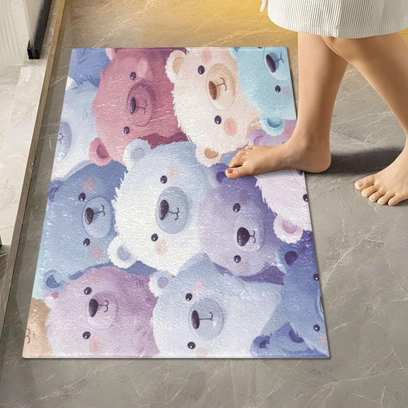 RMDQTR 16" × 24" Rectangle Shape Bathroom Rugs Plush Toilet Base Mat Soft Rugs Non Slip Absorbent Colorful Cartoon Bears Pattern