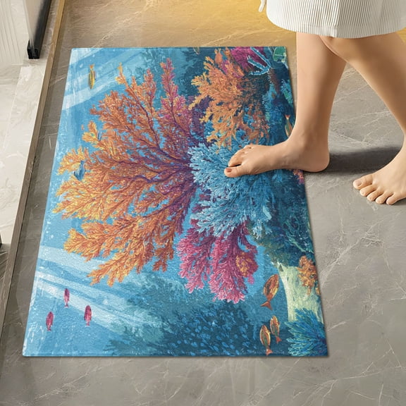 RMDQTR 16" × 24" Rectangle Shape Bathroom Rugs Plush Toilet Base Mat Soft Rugs Non Slip Absorbent Colorful Coral Reef