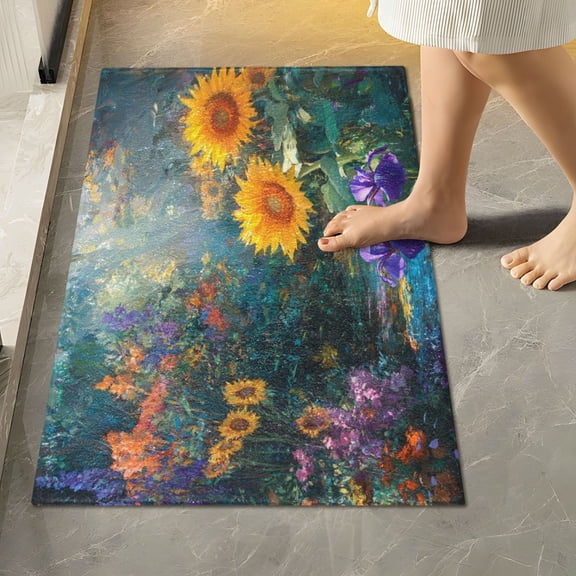 RMDQTR 16" × 24" Rectangle Shape Bathroom Rugs Plush Toilet Base Mat Soft Rugs Non Slip Absorbent Colorful Dreamy Garden