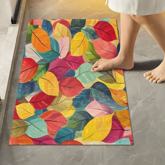 RMDQTR 16" × 24" Rectangle Shape Bathroom Rugs Plush Toilet Base Mat Soft Rugs Non Slip Absorbent Colorful Fall Leaves