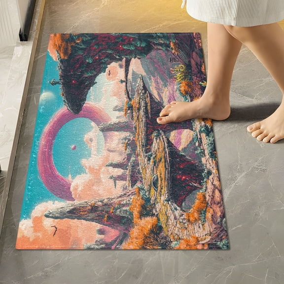 RMDQTR 16" × 24" Rectangle Shape Bathroom Rugs Plush Toilet Base Mat Soft Rugs Non Slip Absorbent Colorful Fantasy Planet