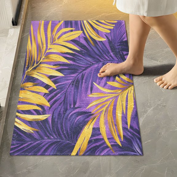 RMDQTR 16" × 24" Rectangle Shape Bathroom Rugs Plush Toilet Base Mat Soft Rugs Non Slip Absorbent Colorful Palm Leaves