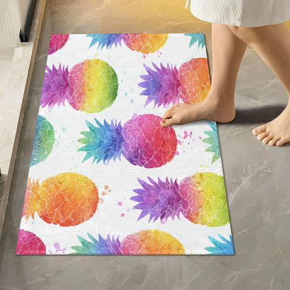 RMDQTR 16" × 24" Rectangle Shape Bathroom Rugs Plush Toilet Base Mat Soft Rugs Non Slip Absorbent Colorful Pineapple Pattern