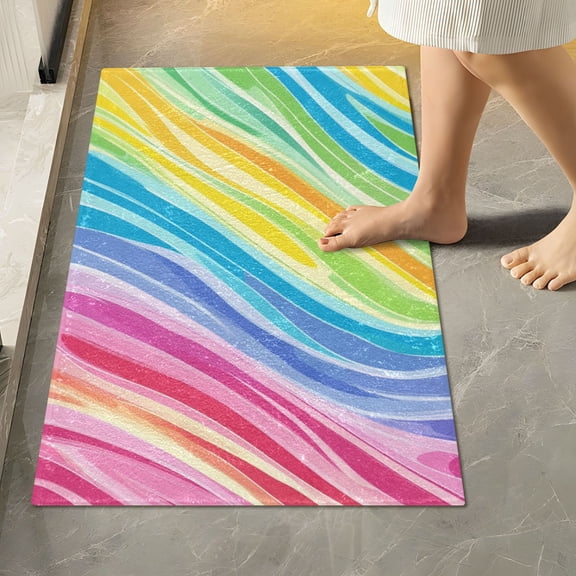 RMDQTR 16" × 24" Rectangle Shape Bathroom Rugs Plush Toilet Base Mat Soft Rugs Non Slip Absorbent Colorful Rainbow Pattern