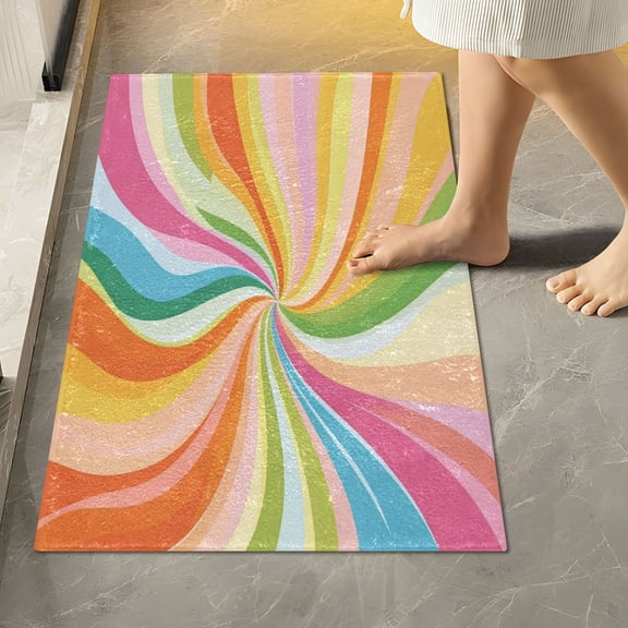 RMDQTR 16" × 24" Rectangle Shape Bathroom Rugs Plush Toilet Base Mat Soft Rugs Non Slip Absorbent Colorful Swirl Painting