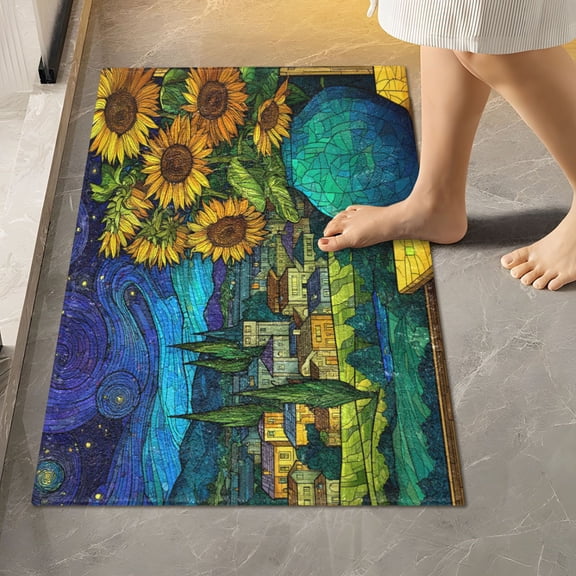 RMDQTR 16" × 24" Rectangle Shape Bathroom Rugs Plush Toilet Base Mat Soft Rugs Non Slip Absorbent Cosmic Sunflower View