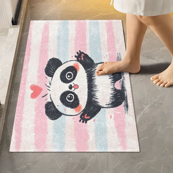 RMDQTR 16" × 24" Rectangle Shape Bathroom Rugs Plush Toilet Base Mat Soft Rugs Non Slip Absorbent Crayon Panda Illustration