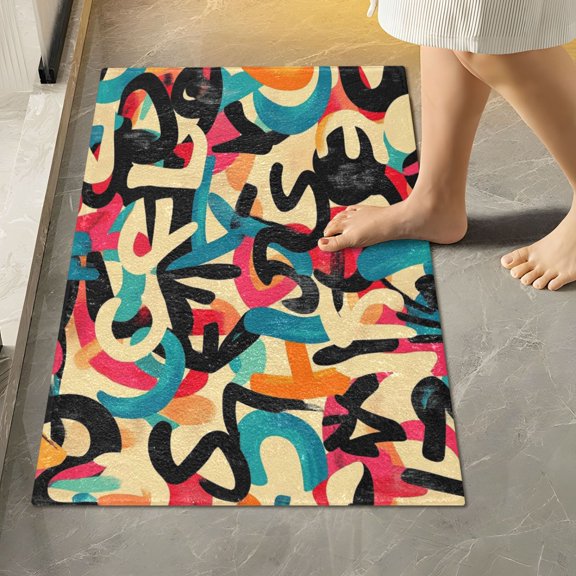 RMDQTR 16" × 24" Rectangle Shape Bathroom Rugs Plush Toilet Base Mat Soft Rugs Non Slip Absorbent Creative Alphabet