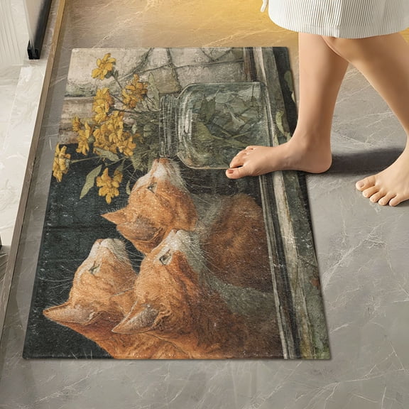 RMDQTR 16" × 24" Rectangle Shape Bathroom Rugs Plush Toilet Base Mat Soft Rugs Non Slip Absorbent Curious Orange Cats