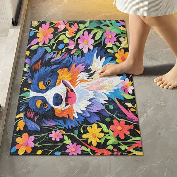 RMDQTR 16" × 24" Rectangle Shape Bathroom Rugs Plush Toilet Base Mat Soft Rugs Non Slip Absorbent Cute Australian Shepherd