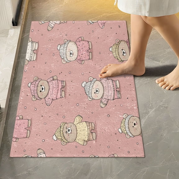 RMDQTR 16" × 24" Rectangle Shape Bathroom Rugs Plush Toilet Base Mat Soft Rugs Non Slip Absorbent Cute Bear Pattern