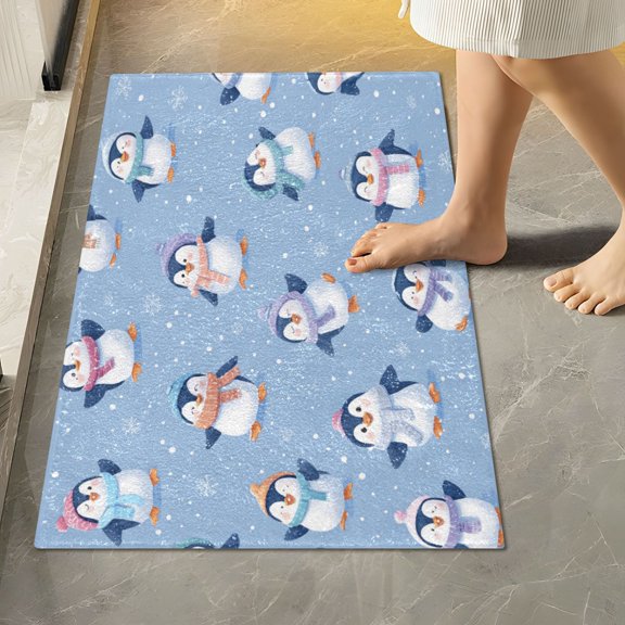 RMDQTR 16" × 24" Rectangle Shape Bathroom Rugs Plush Toilet Base Mat Soft Rugs Non Slip Absorbent Cute Cartoon Penguins