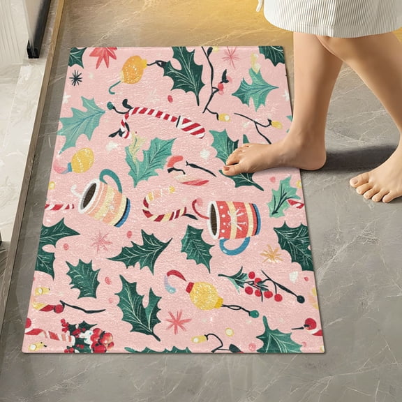 RMDQTR 16" × 24" Rectangle Shape Bathroom Rugs Plush Toilet Base Mat Soft Rugs Non Slip Absorbent Cute Christmas Decorations