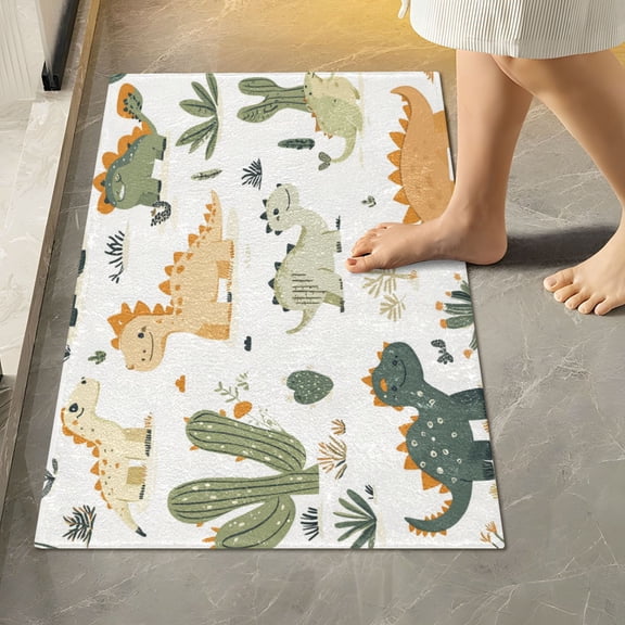 RMDQTR 16" × 24" Rectangle Shape Bathroom Rugs Plush Toilet Base Mat Soft Rugs Non Slip Absorbent Cute Dinasour Patterns