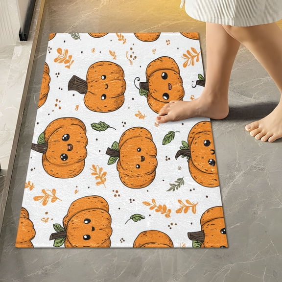 RMDQTR 16" × 24" Rectangle Shape Bathroom Rugs Plush Toilet Base Mat Soft Rugs Non Slip Absorbent Cute Halloween Pumpkins