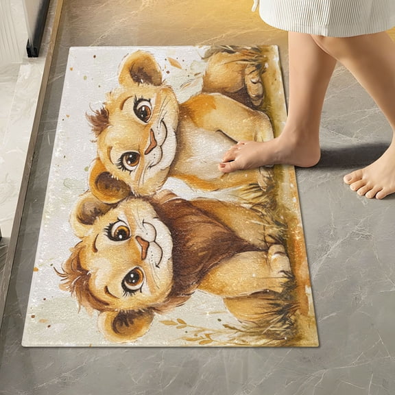 RMDQTR 16" × 24" Rectangle Shape Bathroom Rugs Plush Toilet Base Mat Soft Rugs Non Slip Absorbent Cute Lions