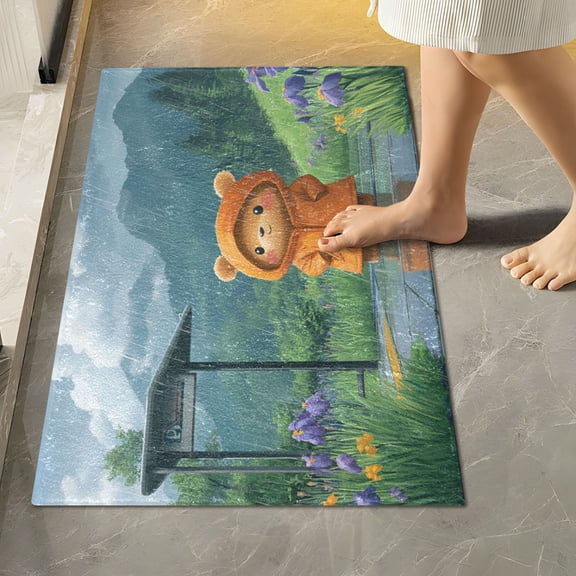 RMDQTR 16" × 24" Rectangle Shape Bathroom Rugs Plush Toilet Base Mat Soft Rugs Non Slip Absorbent Cute Little Bear
