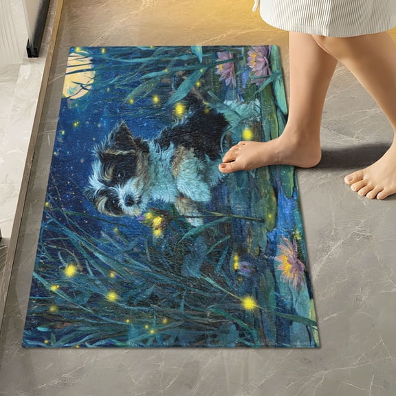 RMDQTR 16" × 24" Rectangle Shape Bathroom Rugs Plush Toilet Base Mat Soft Rugs Non Slip Absorbent Cute Lost Puppy