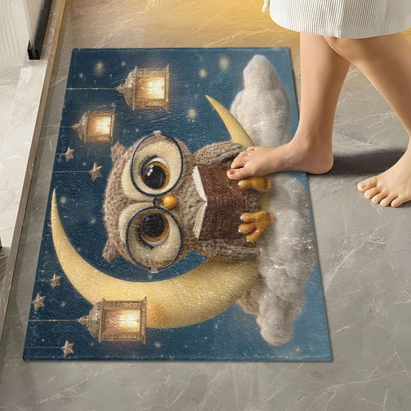 RMDQTR 16" × 24" Rectangle Shape Bathroom Rugs Plush Toilet Base Mat Soft Rugs Non Slip Absorbent Cute Owl