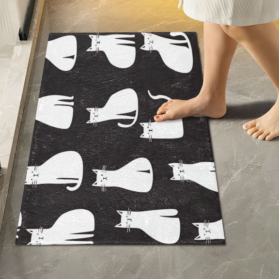 RMDQTR 16" × 24" Rectangle Shape Bathroom Rugs Plush Toilet Base Mat Soft Rugs Non Slip Absorbent Cute White Cats