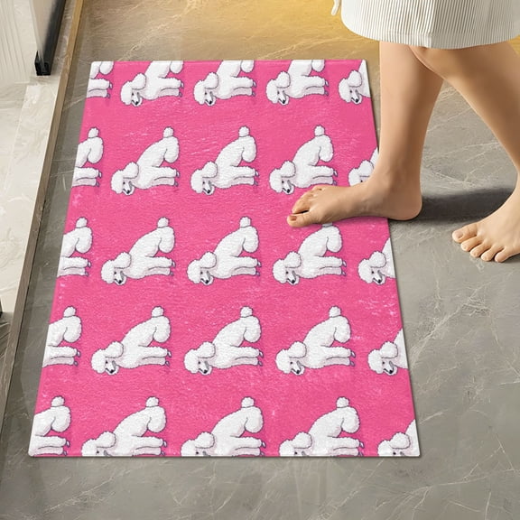 RMDQTR 16" × 24" Rectangle Shape Bathroom Rugs Plush Toilet Base Mat Soft Rugs Non Slip Absorbent Cute White Poodles