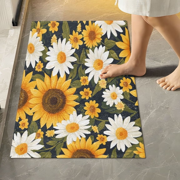 RMDQTR 16" × 24" Rectangle Shape Bathroom Rugs Plush Toilet Base Mat Soft Rugs Non Slip Absorbent Daisy Sunflowers
