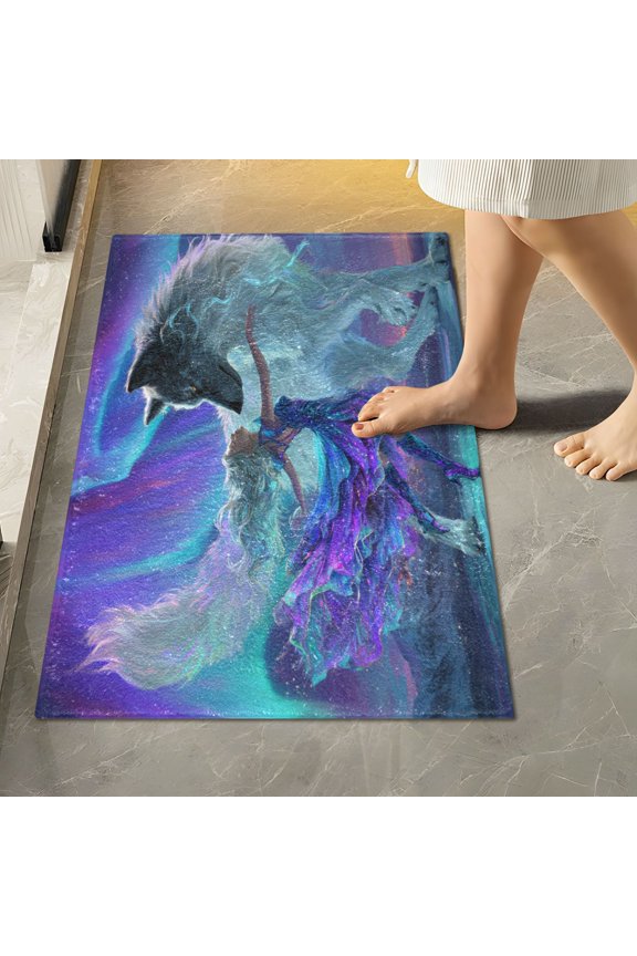 16" × 24" Rectangle Shape Bathroom Rugs Plush Toilet Base Mat Soft Rugs Non Slip Absorbent Dances with Wolf