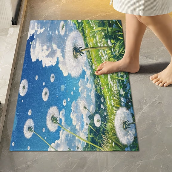 RMDQTR 16" × 24" Rectangle Shape Bathroom Rugs Plush Toilet Base Mat Soft Rugs Non Slip Absorbent Dandelions