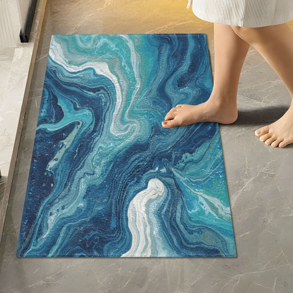 RMDQTR 16" × 24" Rectangle Shape Bathroom Rugs Plush Toilet Base Mat Soft Rugs Non Slip Absorbent Dark Blue Swirling