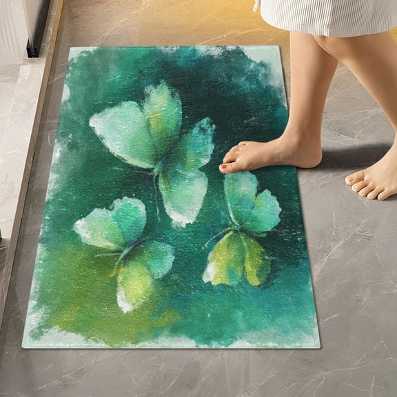 RMDQTR 16" × 24" Rectangle Shape Bathroom Rugs Plush Toilet Base Mat Soft Rugs Non Slip Absorbent Deep Green Butterfly Whisper