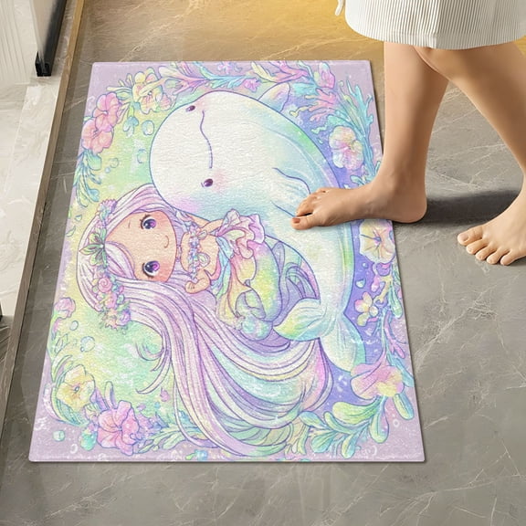 RMDQTR 16" × 24" Rectangle Shape Bathroom Rugs Plush Toilet Base Mat Soft Rugs Non Slip Absorbent Dolphin and Mermaid
